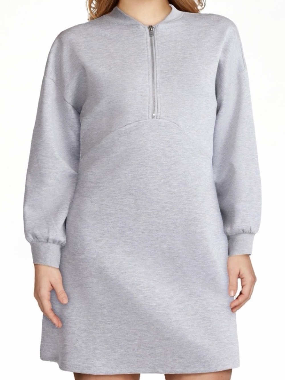 Casual Half-Zip Long Sleeve Scuba Knit Dress - Heather Gray